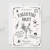 Whimsical Handwritten Skeleton Martini Halloween 招待状 (正面)