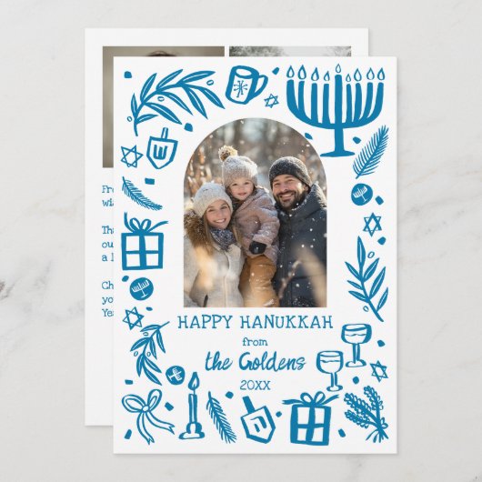 Whimsical Hanukkah Cute Custom Arch 3 PHOTO シーズンカード (正面/裏面)