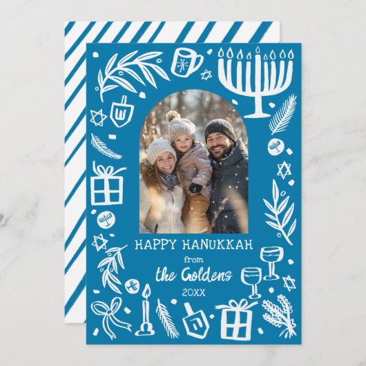 Whimsical Hanukkah Cute Custom Arch PHOTO シーズンカード (正面/裏面)