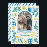 Whimsical Hanukkah Cute Custom Arch PHOTO  シーズンカード<br><div class="desc">Perfect cute card for a fun holiday greeting! Hand made art for you! Perfect for a winter, hanukkah, holiday party or other event. FULLY CUSTOMIZABLE! Click on “Personalize” above to edit the text and add your own photos. Click "edit using design tool" to adjust the fonts, colors and placements. (check...</div>