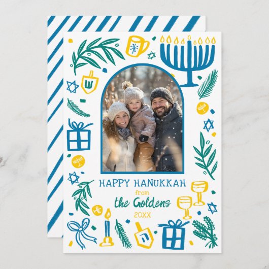 Whimsical Hanukkah Cute Custom Arch PHOTO シーズンカード (正面/裏面)