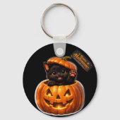 Whimsical happy Halloween round keychain キーホルダー (正面)