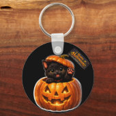 Whimsical happy Halloween round keychain キーホルダー (正面)
