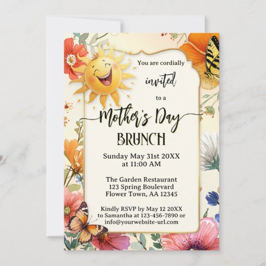 Whimsical Happy Mother's Day Brunch 招待状 (正面)