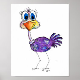 Whimsical Happy Purple Ostrich ポスター