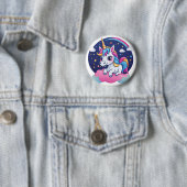 Whimsical Happy Unicorn on Pink Cloud Button 缶バッジ (インサイチュ)