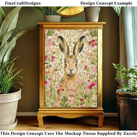 Whimsical Hare Among Wildflowers EX7 Decoupage 薄葉紙