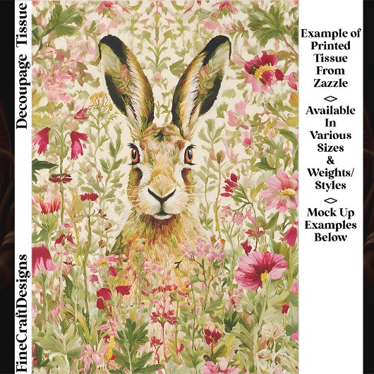 Whimsical Hare Among Wildflowers EX7 Decoupage 薄葉紙