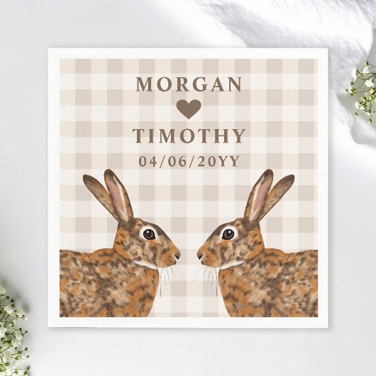 Whimsical Hare Heads With Names And Date Wedding スタンダードカクテルナプキン