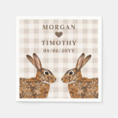 Whimsical Hare Heads With Names And Date Wedding スタンダードカクテルナプキン (正面)