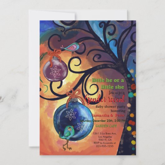 Whimsical He or She Elf & Bird Gender Invitation 招待状 (裏面)