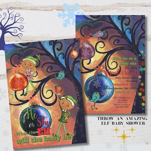 Whimsical He or She Elf & Bird Gender Invitation 招待状
