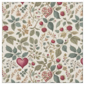 "Whimsical Heart and Berry Pattern" ファブリック (クローズアップ)