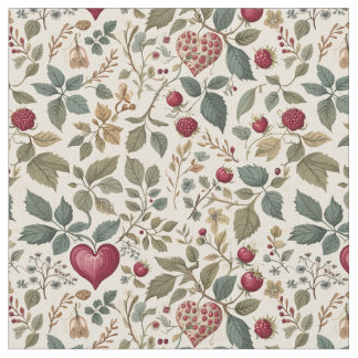 "Whimsical Heart and Berry Pattern" ファブリック