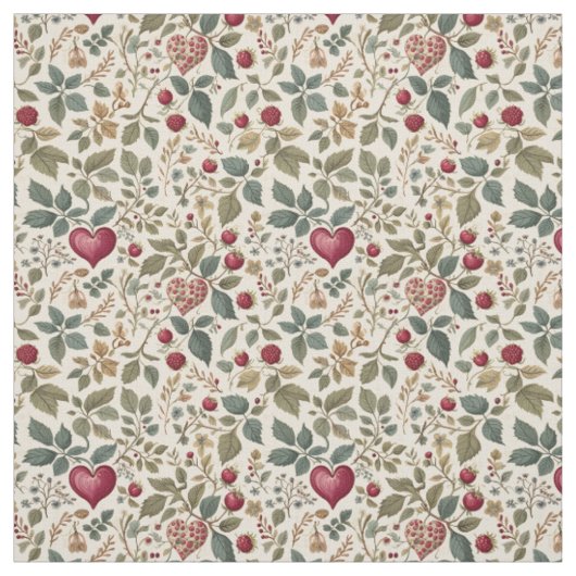 "Whimsical Heart and Berry Pattern" ファブリック (見本)