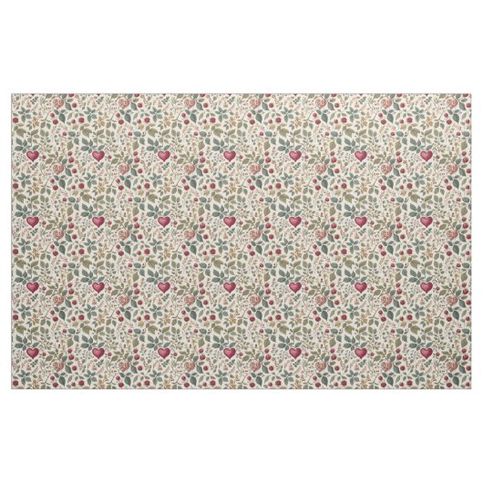 "Whimsical Heart and Berry Pattern" ファブリック (ファットクウォーター)