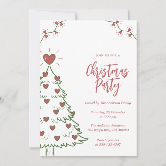 Whimsical Heart Christmas Tree Holiday Party       招待状 (正面)
