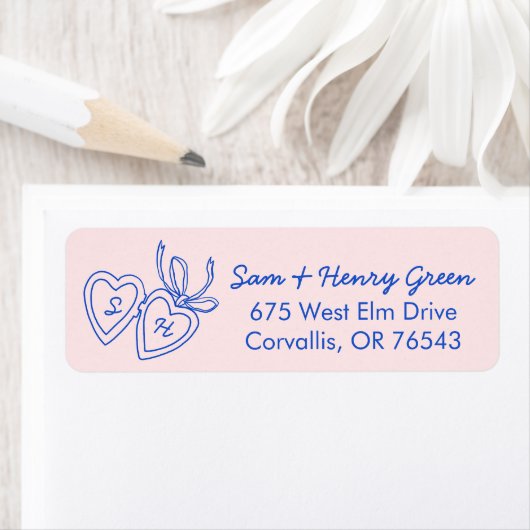 Whimsical Heart Locket Doodle CUSTOM Return Addres ラベル (インサイチュ)