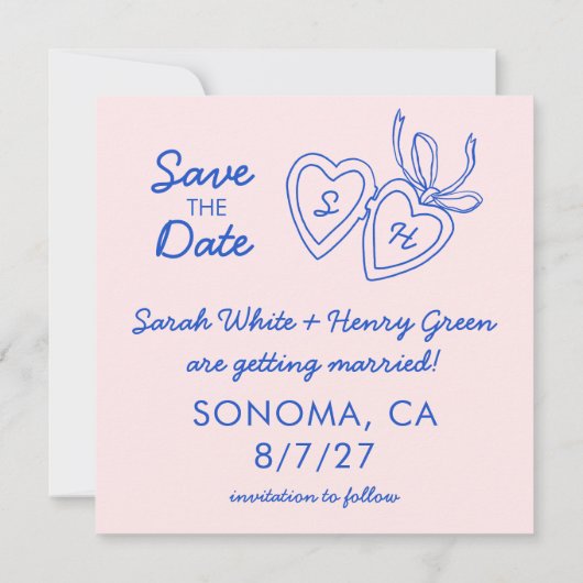 Whimsical Heart Locket Doodle Sketch Modern CUSTOM セーブザデート (裏面)