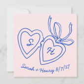 Whimsical Heart Locket Doodle Sketch Modern CUSTOM セーブザデート (正面)