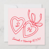 Whimsical Heart Locket Doodle Sketch Modern CUSTOM セーブザデート (正面)