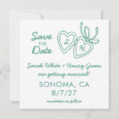 Whimsical Heart Locket Doodle Sketch Modern CUSTOM セーブザデート (裏面)