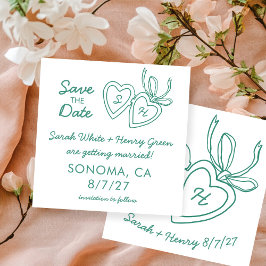 Whimsical Heart Locket Doodle Sketch Modern CUSTOM セーブザデート