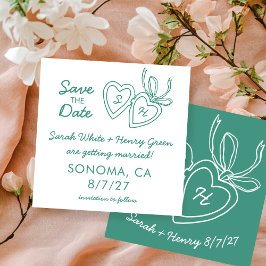 Whimsical Heart Locket Doodle Sketch Modern CUSTOM セーブザデート