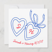 Whimsical Heart Locket Doodle Sketch Modern CUSTOM セーブザデート (正面)