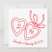 Whimsical Heart Locket Doodle Sketch Modern CUSTOM セーブザデート (正面)