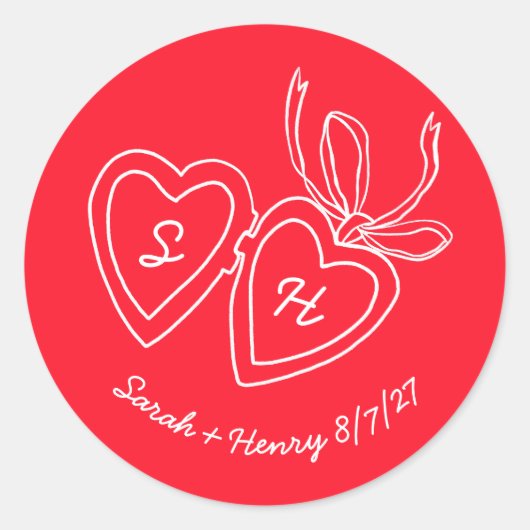 Whimsical Heart Locket Doodle Sketch Modern CUSTOM ラウンドシール (正面)