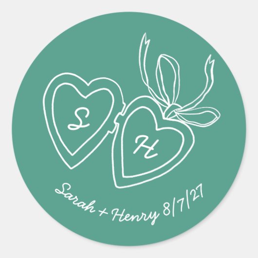 Whimsical Heart Locket Doodle Sketch Modern CUSTOM ラウンドシール (正面)