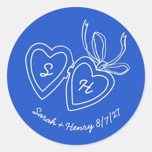 Whimsical Heart Locket Doodle Sketch Modern CUSTOM ラウンドシール (正面)