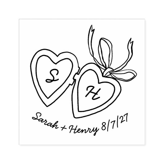 Whimsical Heart Locket Doodle Sketch Modern CUSTOM ラバースタンプ (インプリント)