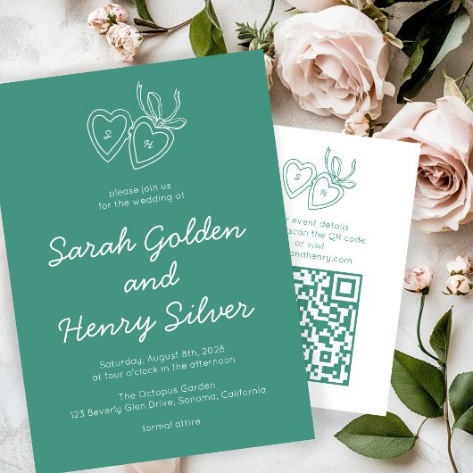 Whimsical Heart Locket Doodle Sketch Modern CUSTOM 招待状