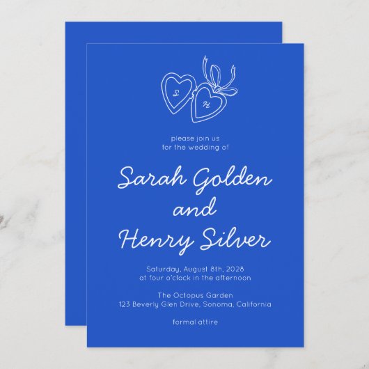 Whimsical Heart Locket Doodle Sketch Modern CUSTOM 招待状 (正面/裏面)