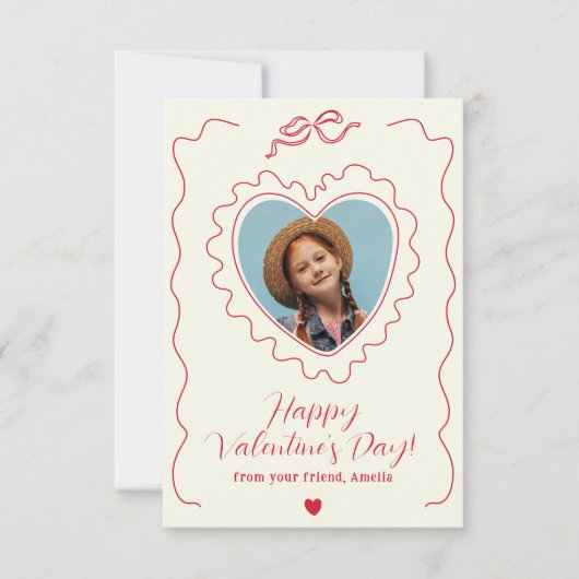 Whimsical Heart Photo Bow Frame Love Valentines ノートカード (正面)
