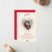 Whimsical Heart Photo Bow Frame Love Valentines ノートカード (正面/裏面インサイチュ)