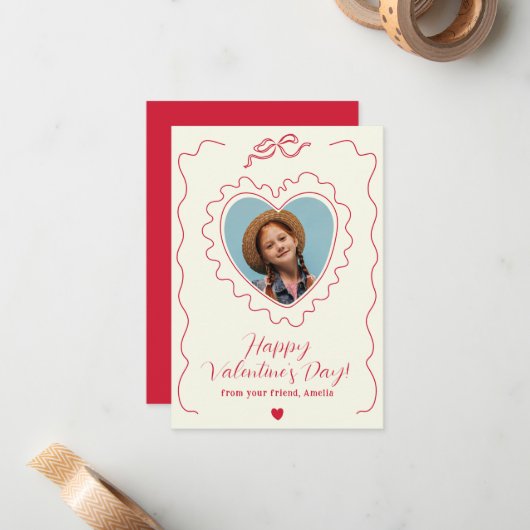 Whimsical Heart Photo Bow Frame Love Valentines ノートカード (正面/裏面インサイチュ)