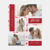 Whimsical Hearts Romantic Photo Collage Gift Red フリースブランケット (正面)
