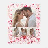 Whimsical Hearts Valentine Red Pink Photo Collage  フリースブランケット (正面)