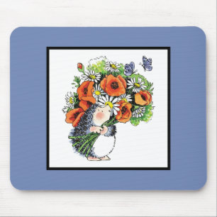 Whimsical Hedgehog and Poppies マウスパッド