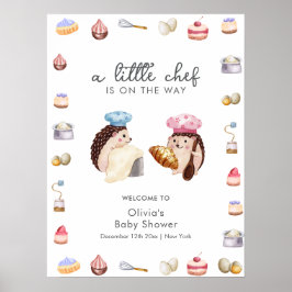 Whimsical Hedgehog Chef Baker Baby Shower Welcome ポスター