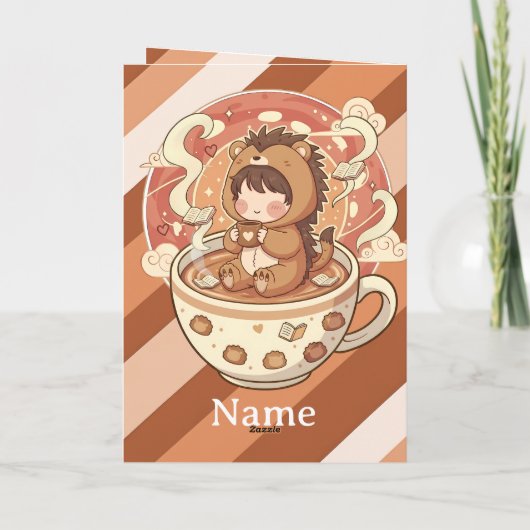 Whimsical Hedgehog Coffee Greeting Card カード (裏面)
