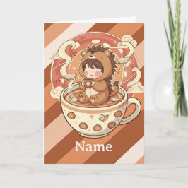 Whimsical Hedgehog Coffee Greeting Card カード