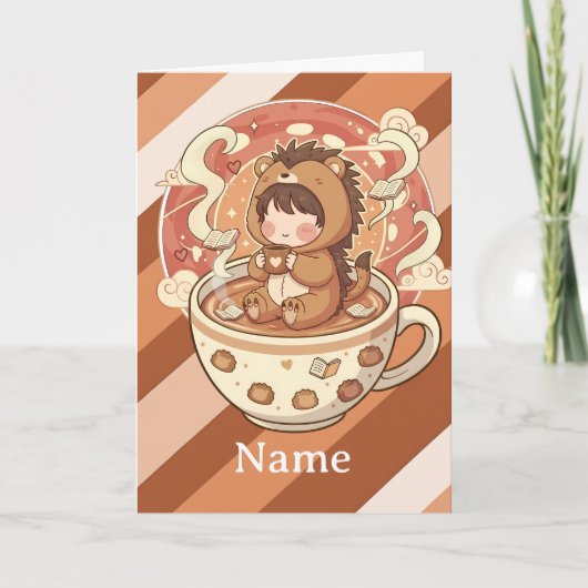 Whimsical Hedgehog Coffee Greeting Card カード (正面)