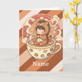 Whimsical Hedgehog Coffee Greeting Card カード (黄色い花)