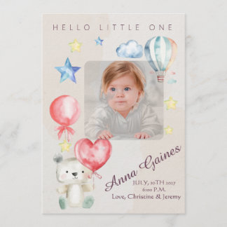 Whimsical Hello Little One Announcement 招待状