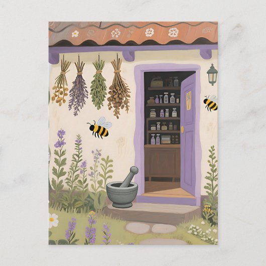 Whimsical Herb Cottage Garden ポストカード (正面)