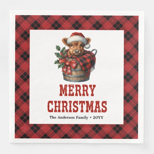 Whimsical highland cow buffalo holiday napkins (正面)